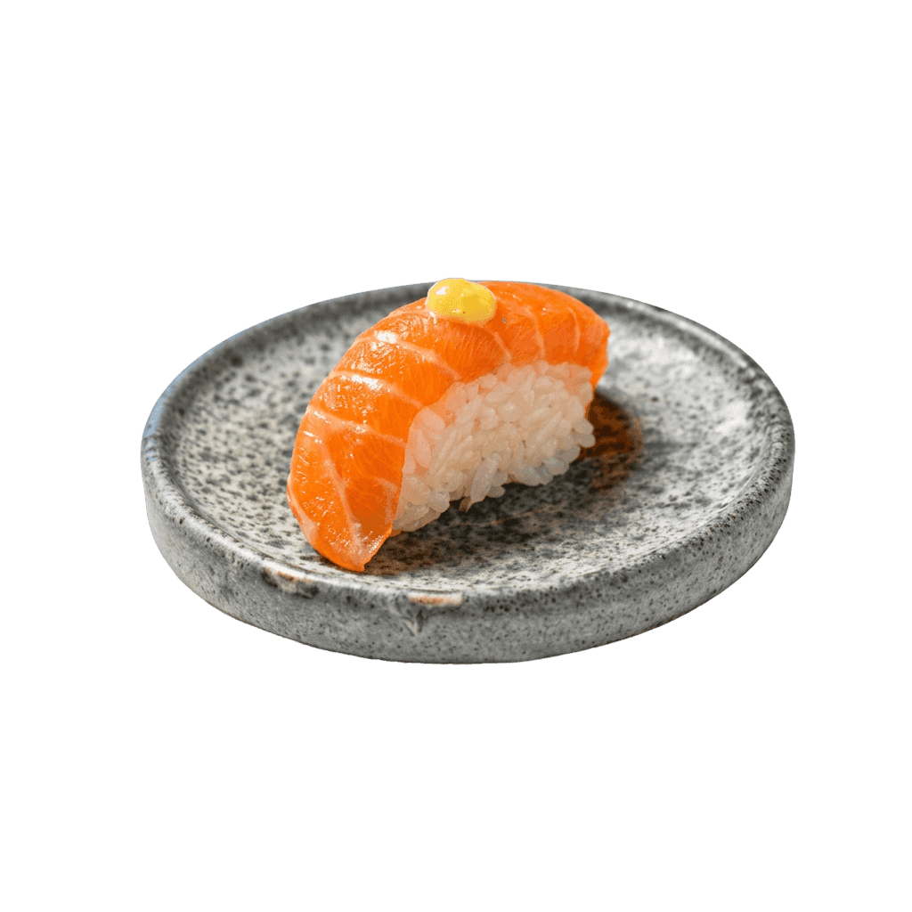 Nigiri Flamberet laks med hvidløg 4 stk.